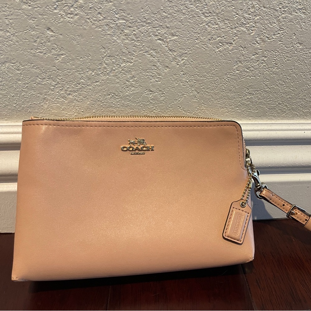 Rose Pink COACH Leather Wristlet